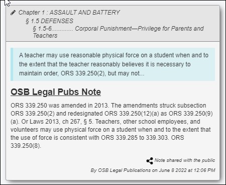 Graphic shows a sample OSB Legal Pubs Note that is public