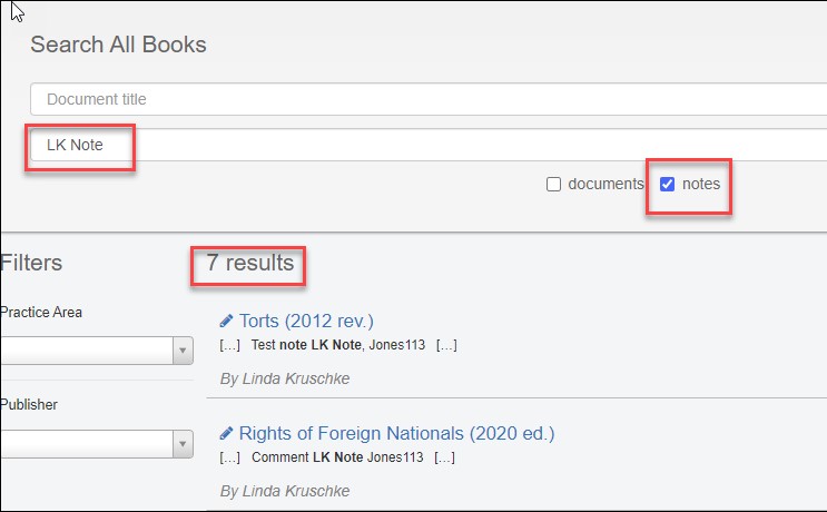 Graphic shows how to search for notes across all books from BarBooks homepage
